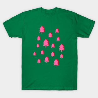 Pink Christmas Pine Fir Tree Pattern T-Shirt